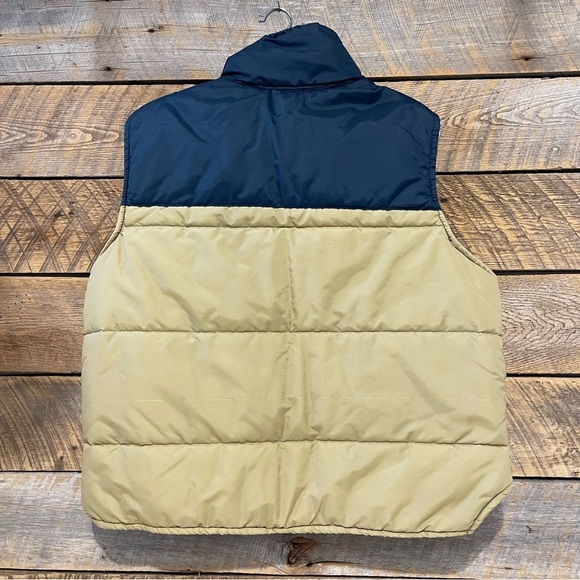 VTG 80s Puffer Vest Mens XL Blue Tan Two Tone Quilted Insulated Outdoors Snap - Picture 3 of 15